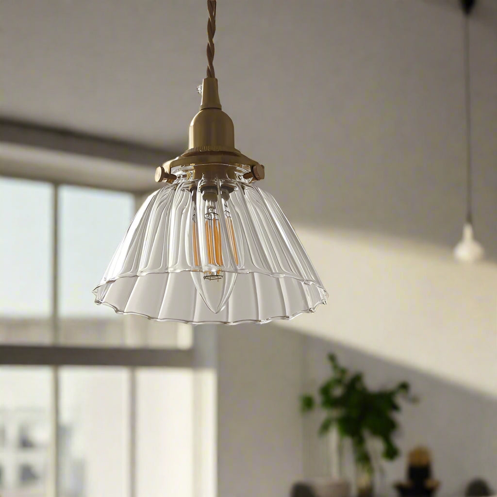 Jasmine Vintage Brass Glass Pendant Light D950