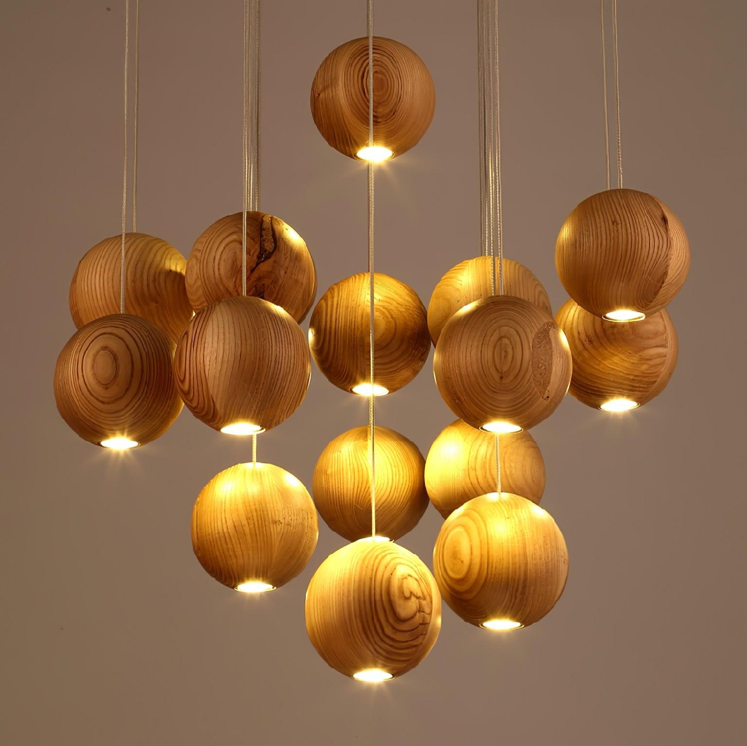 Wooden Orb Sphere Cluster Pendant Light G72