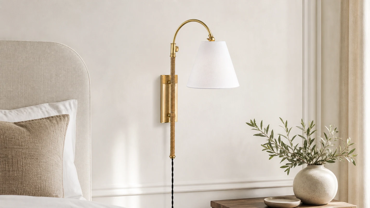 Curves Plug-In Sconce D595 zainstalowany jako ciepły kinkiet