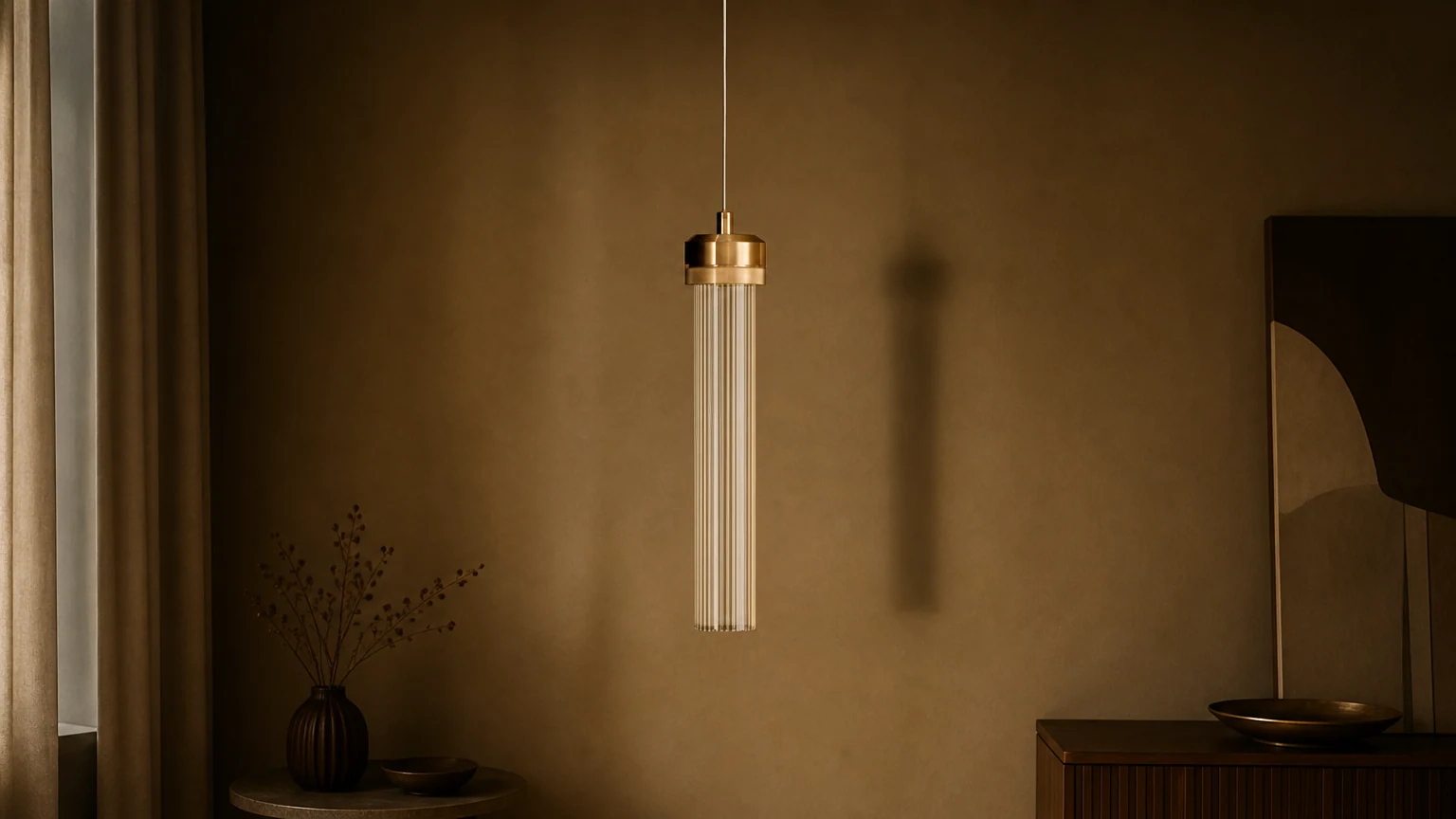 Lampa wisząca LILLE Classic Modern zainstalowana w ciepłym, nowoczesnym wnętrzu