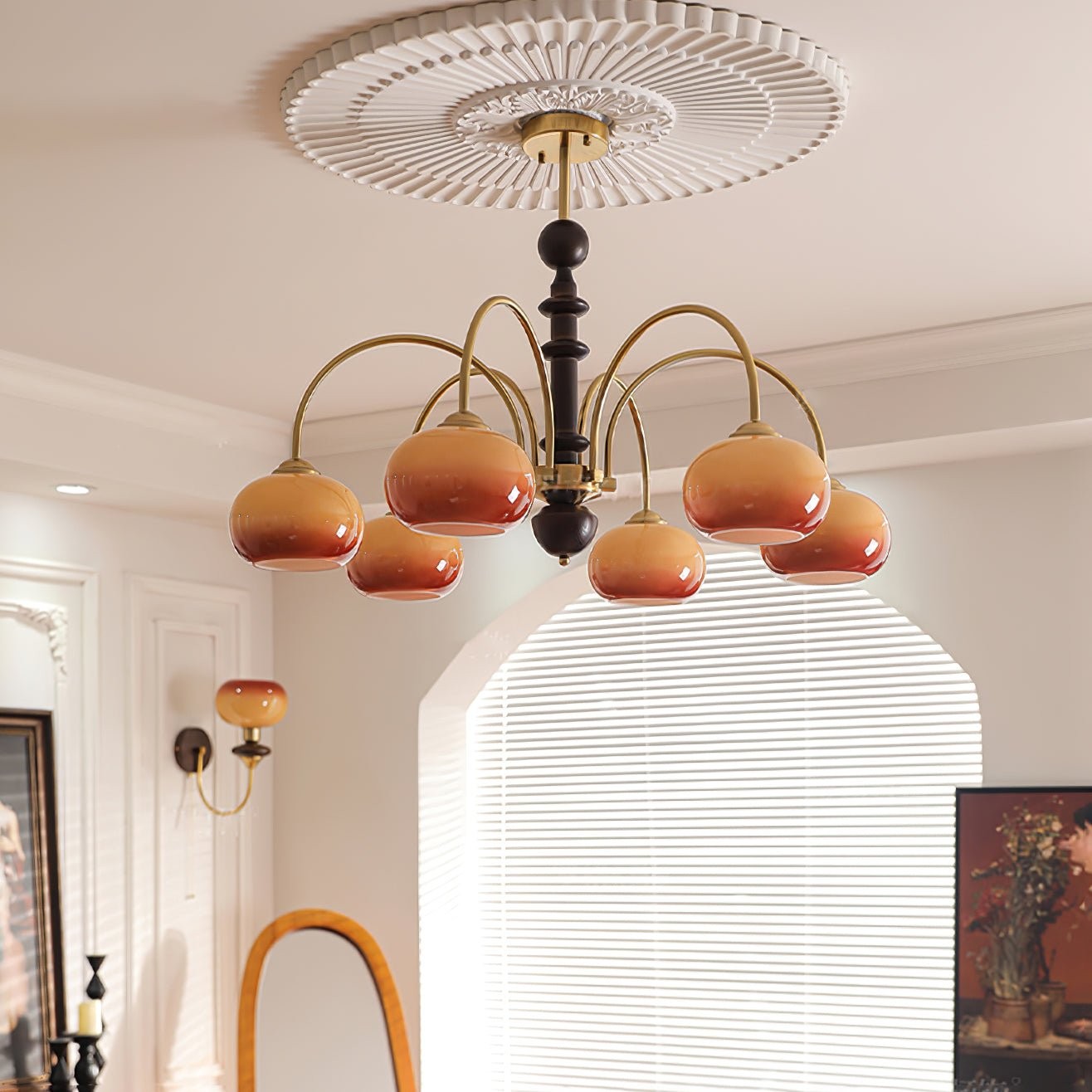 Vintage Bauhaus Persimmon Chandelier M526