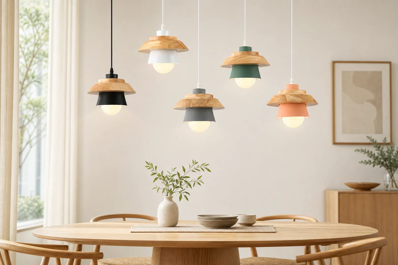 Lampa wisząca z drewna kamiennego M419 w scenie lifestylowej