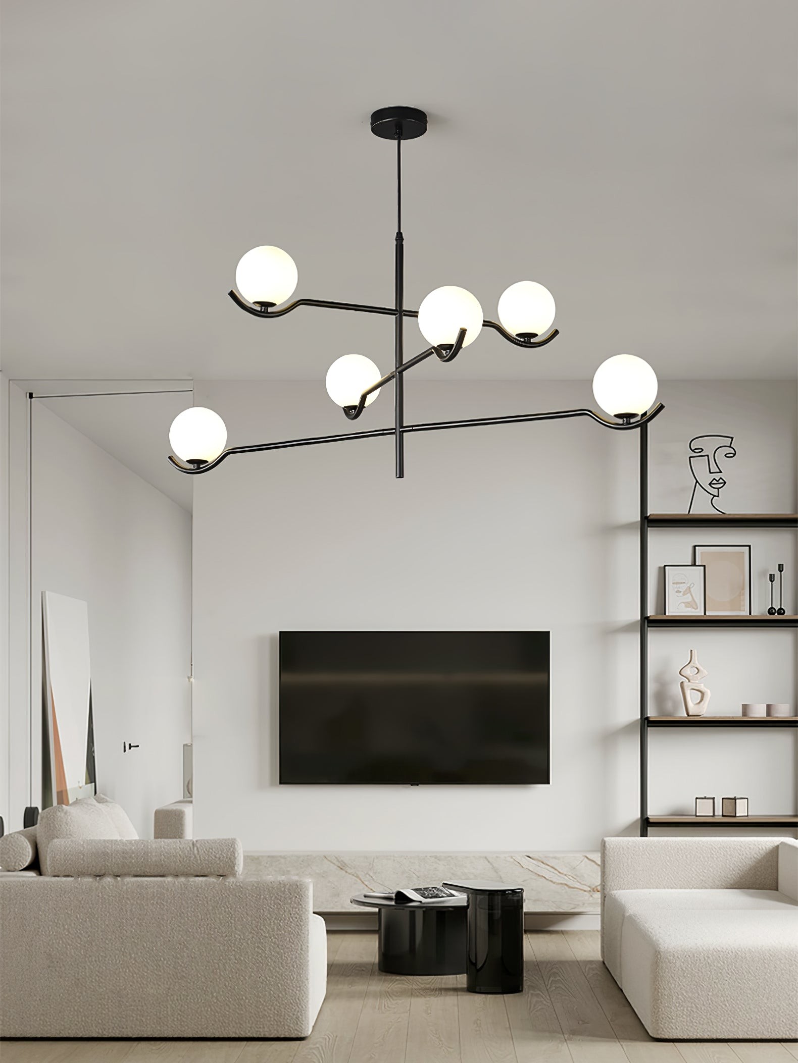 Lampa wisząca Baer w części wypoczynkowej w salonie