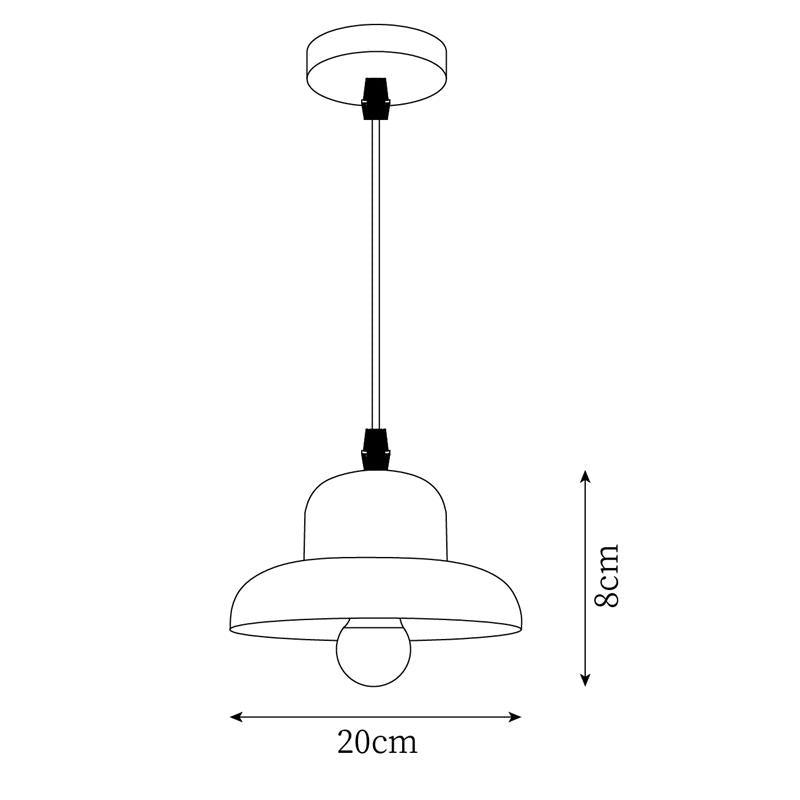 Schemat wymiarowy lampy wiszącej Wood Hat M296, średnica 20 cm i wysokość 8 cm