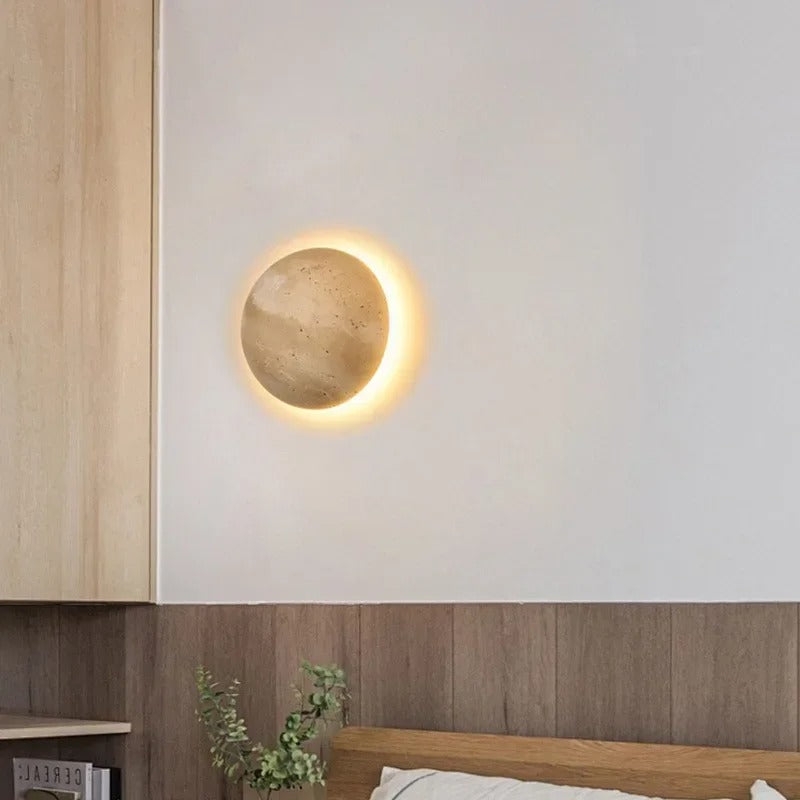 Amber Loft Travertine Round Sconce Wall Light D885