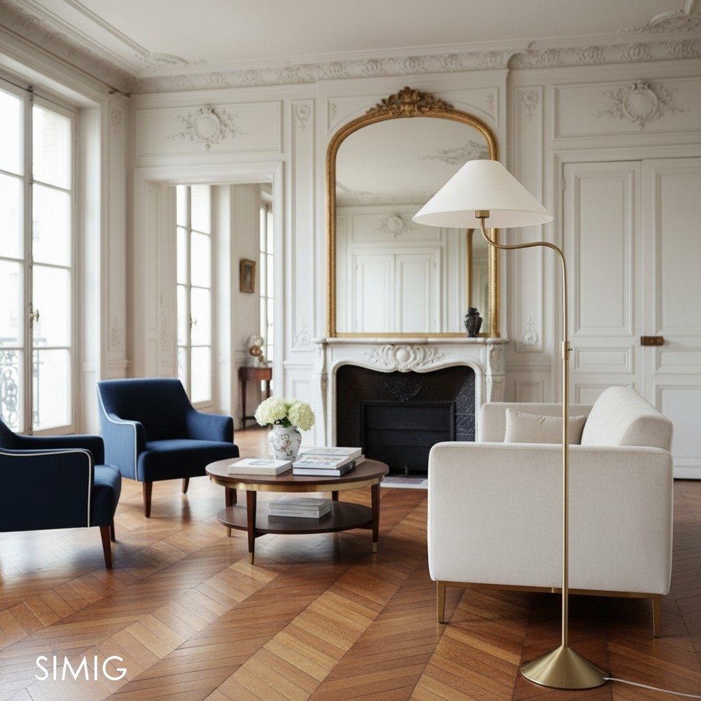 Fibura Elegant Floor Lamp with Linen Shade and Champagne Bronze Base for Living Room T081