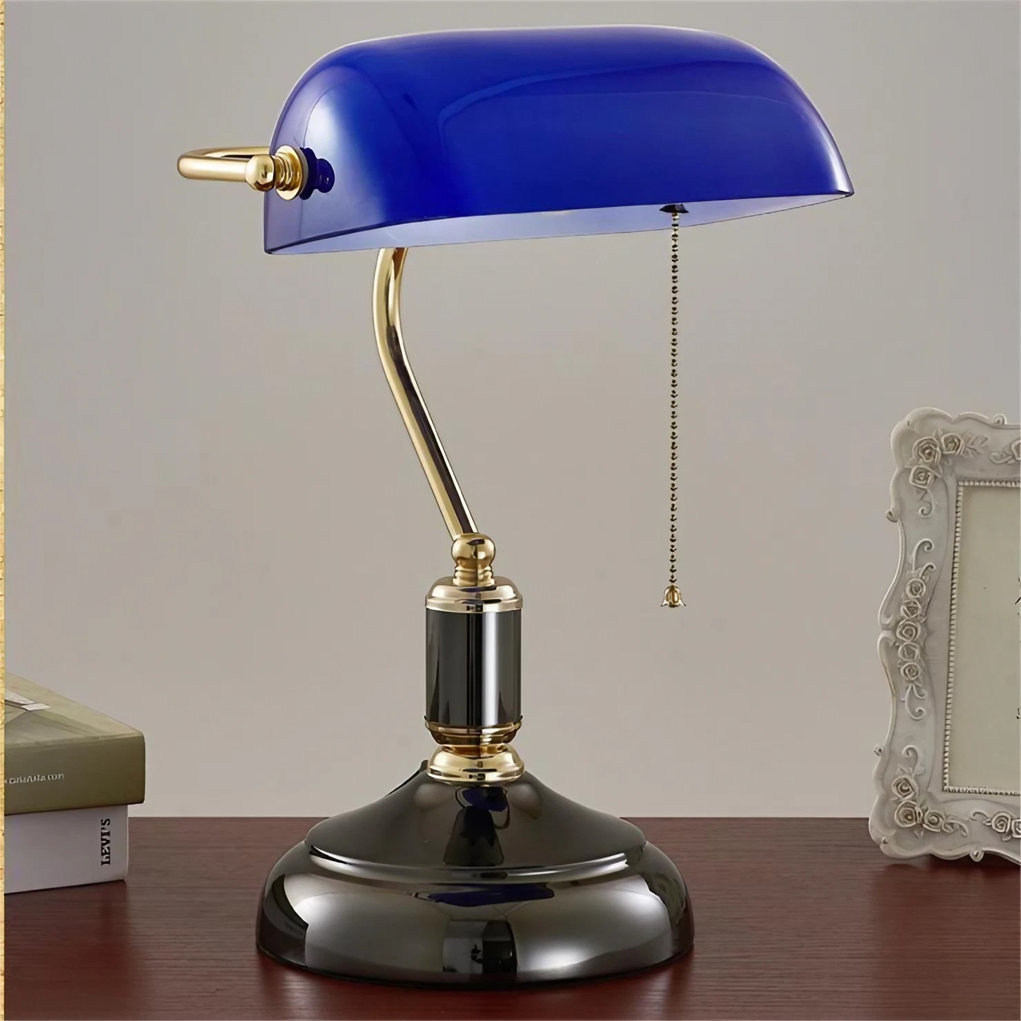 Vintage Glass Banker Desk Lamp Library Table Lamp S53