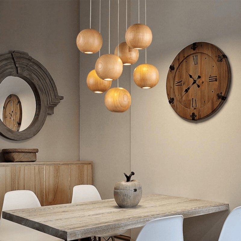 Wooden Orb Sphere Cluster Pendant Light G72