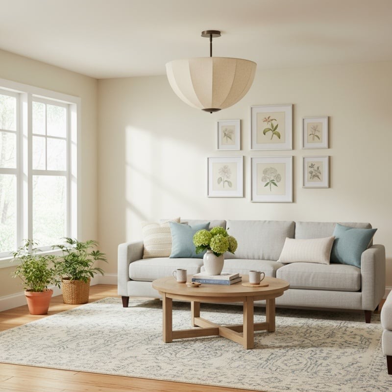 Lumarys Pendant / Flush Mount Lamp - Botanical-Inspired Linen Shade for Dining Area or Living Room T658
