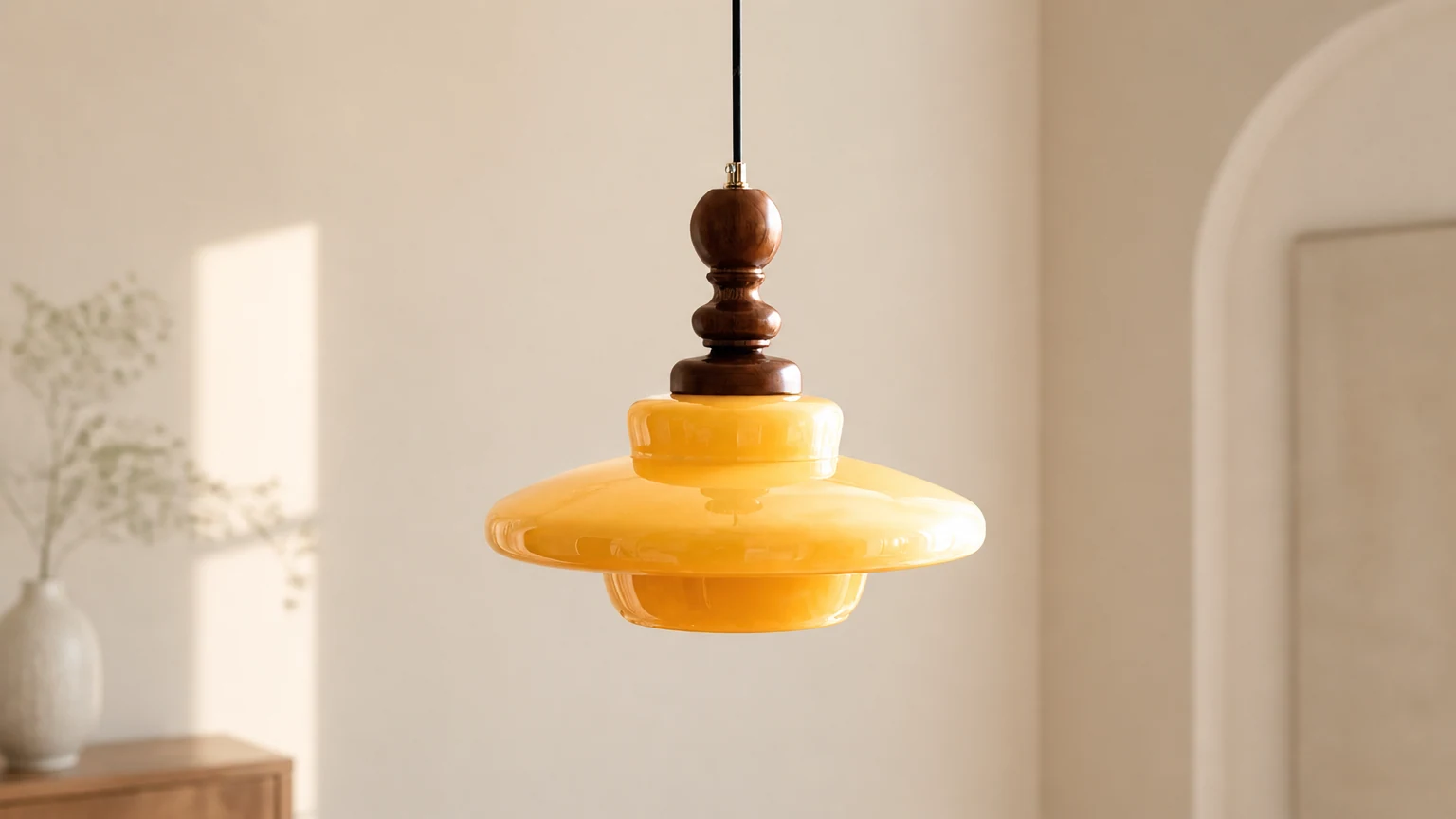 Średniowieczna kremowa szklana lampa wisząca M274 w ciepłej oprawie wnętrza