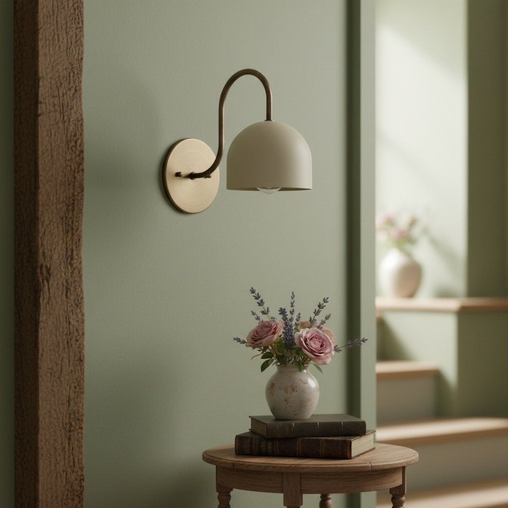 Curva Metal Industrial Wall Sconce - Curved Brass Arm - Hammered Dome Light Fixture T408