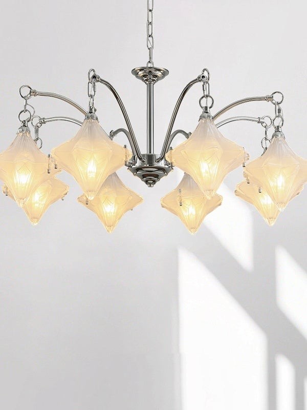 Art Deco Astris Star Chandelier - Frosted Glass Deco Fixture for Dining Room T433