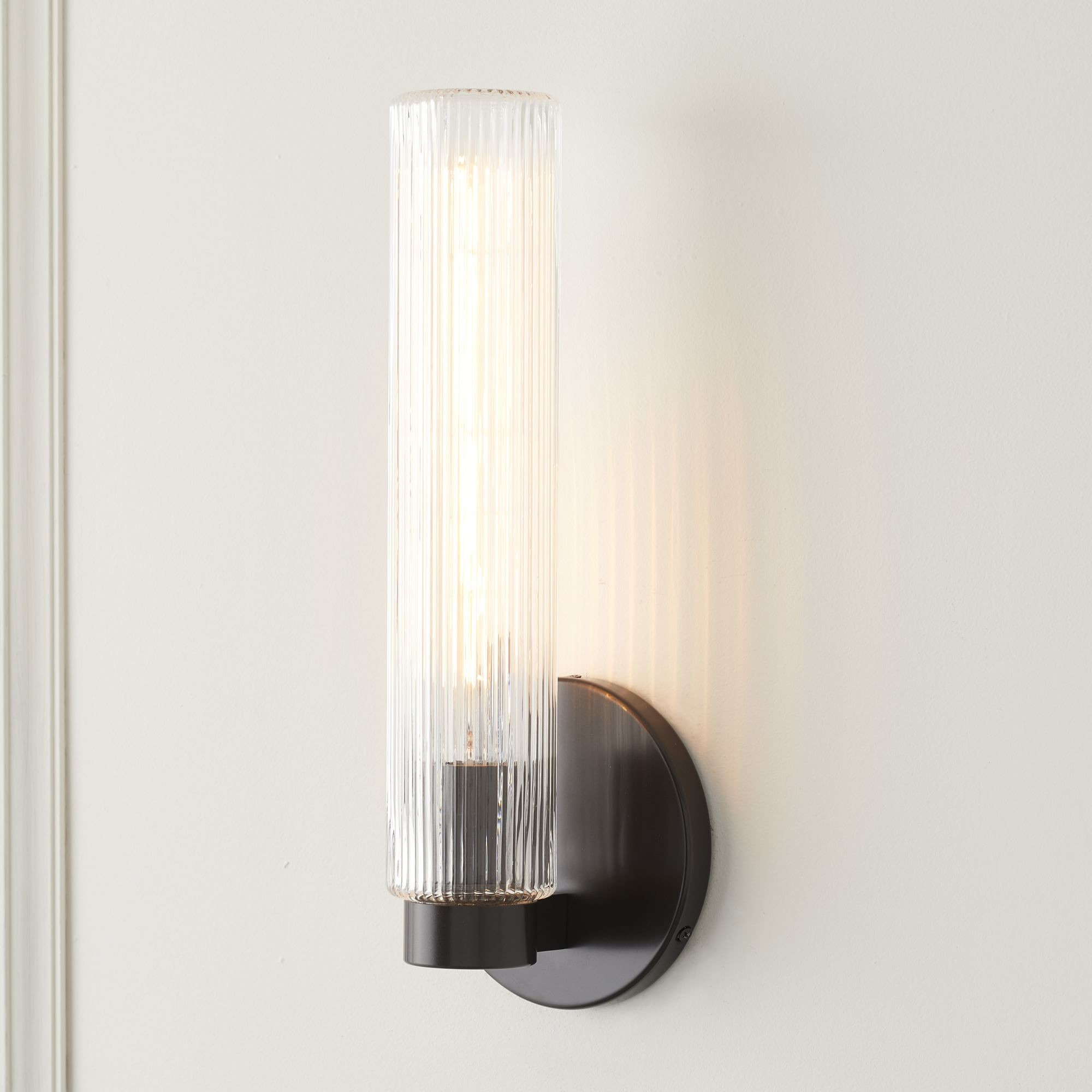 Rivora Fluted Glass Indoor Outdoor Sconce - Modern Wall Light for Home Decor T097
