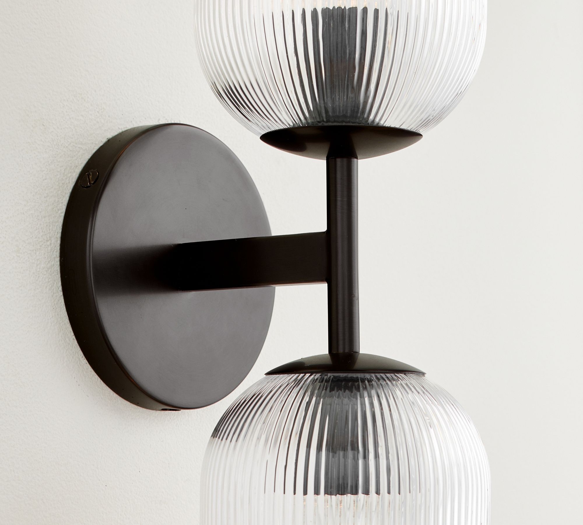 Bravira Ribbed Glass Sconce - Metal Wall Light with Clear Glass Shade T074