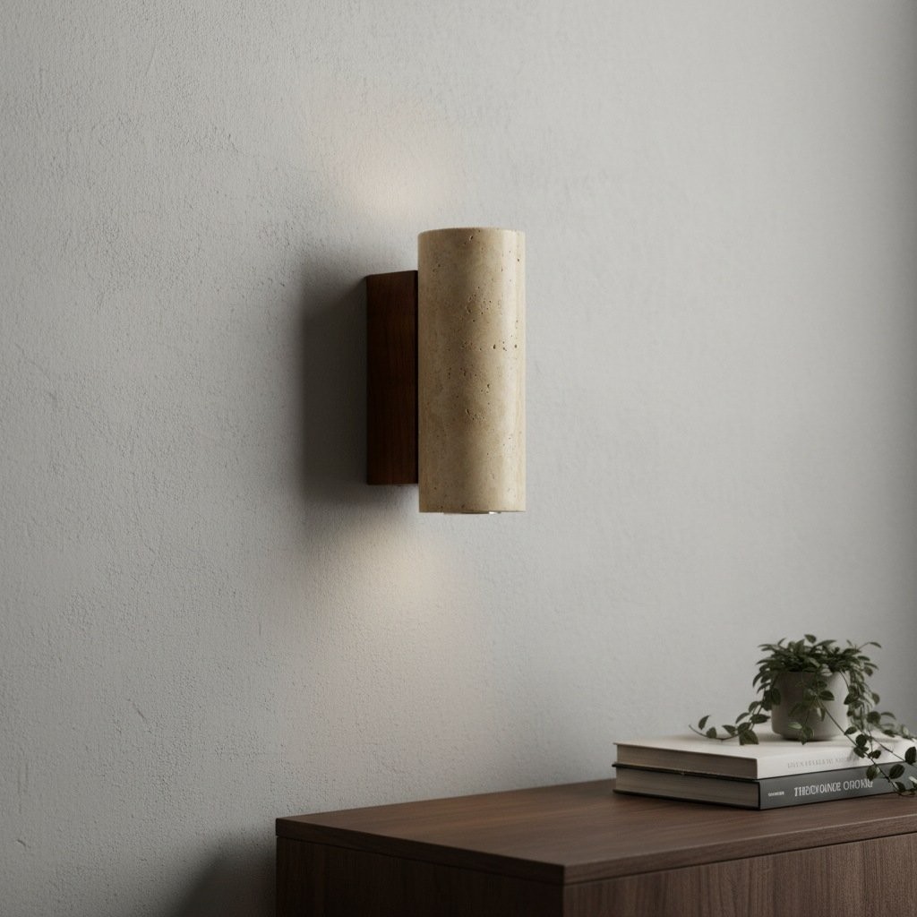Slivara Natural Stone Backplate with Warm Amber Shade - Vintage Modern Slivara Wall Sconce T513
