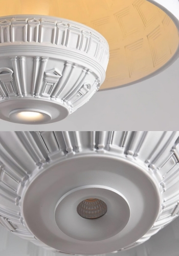 Zbliżenie na spód, dyfuzor i wykończenie półokrągłej metalowej lampy wiszącej M345