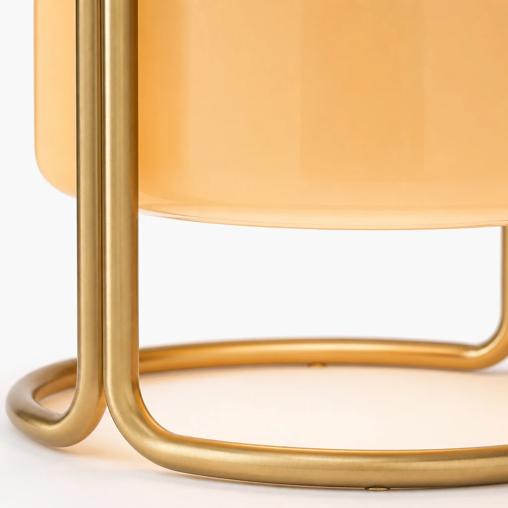 Zbliżenie na wykończenie i klosz lampy stołowej Delvora Champagne Bronze