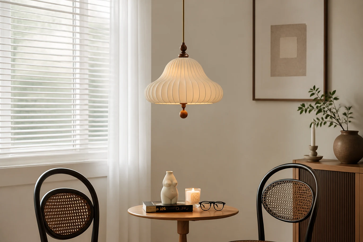 Scena w stylu lifestylowym z całkowicie widoczną lampą wiszącą