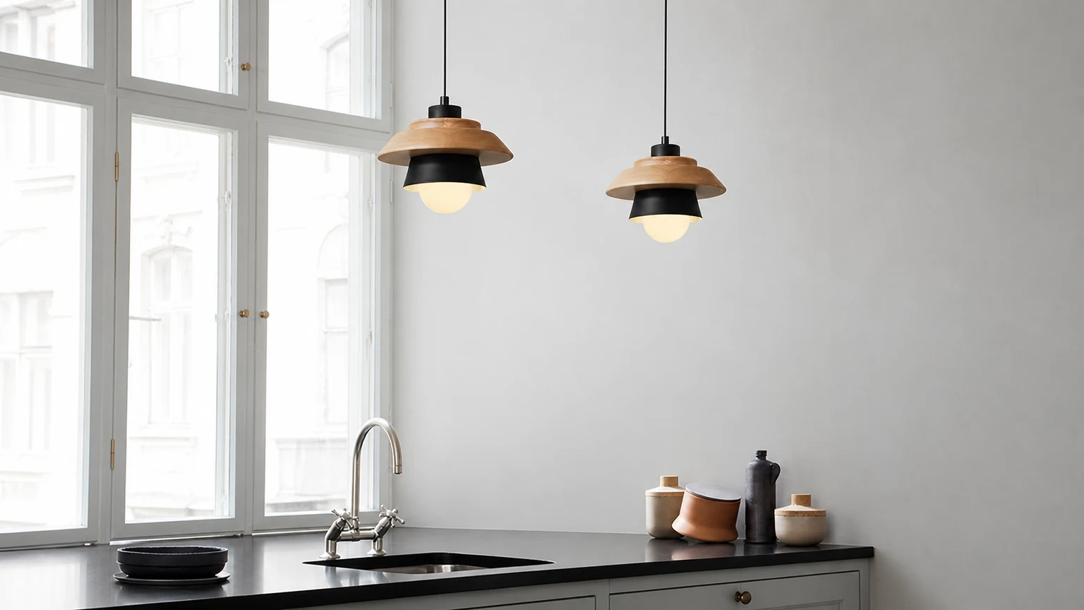 MONO Holzpendelleuchte in einem warmen Interieur