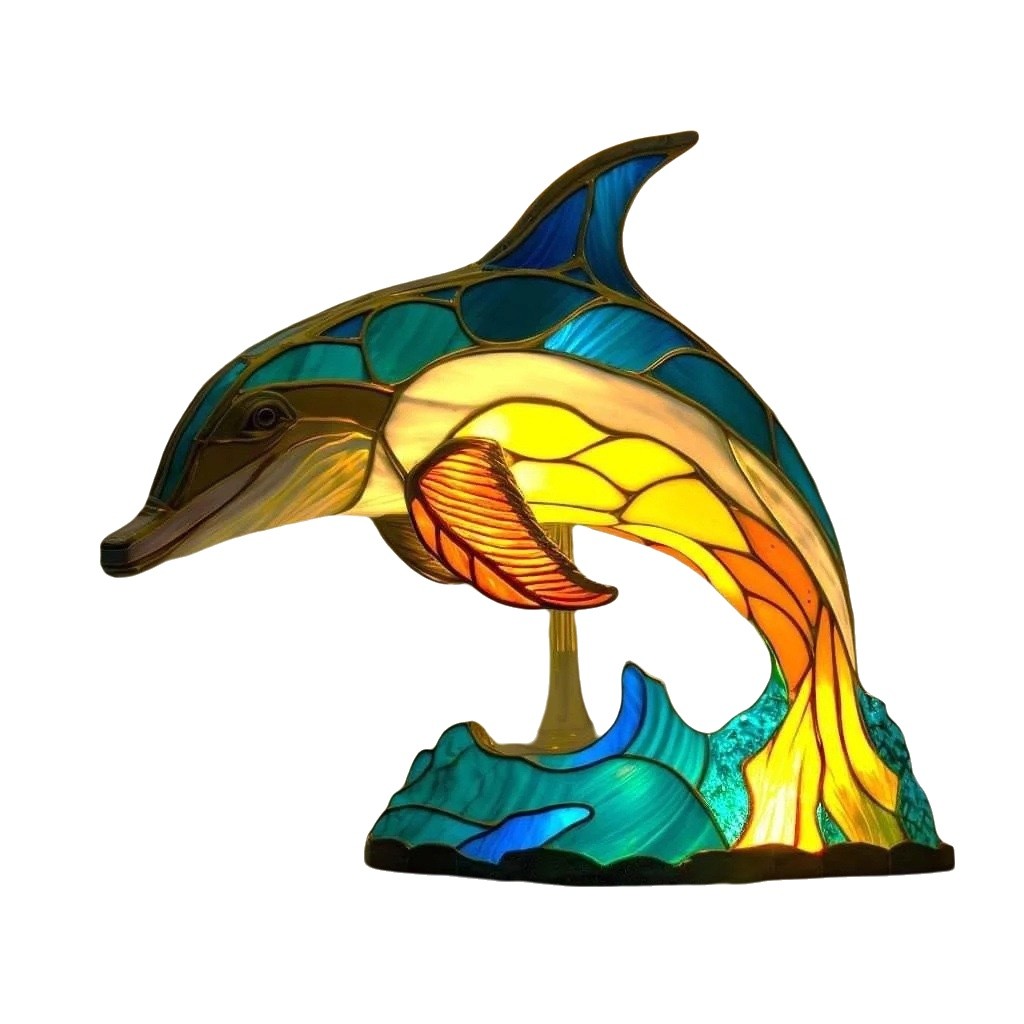 Magisk delfin harpikslampe isolert visning