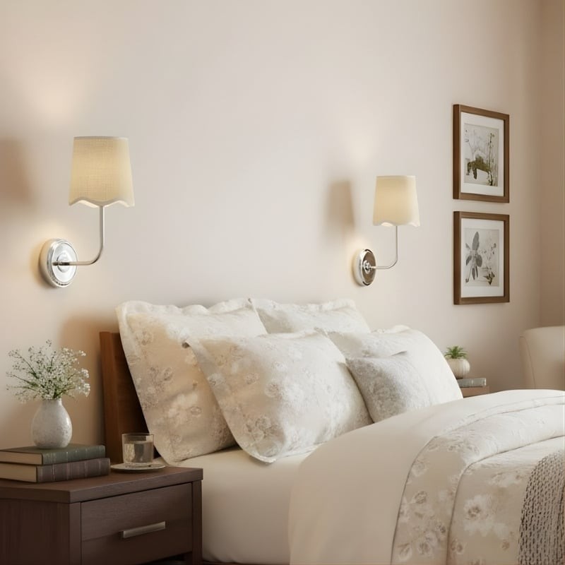 Glissum Contemporary Metal and Linen Wall Lamp with Soft Diffused Shade for Hallway or Entry T524