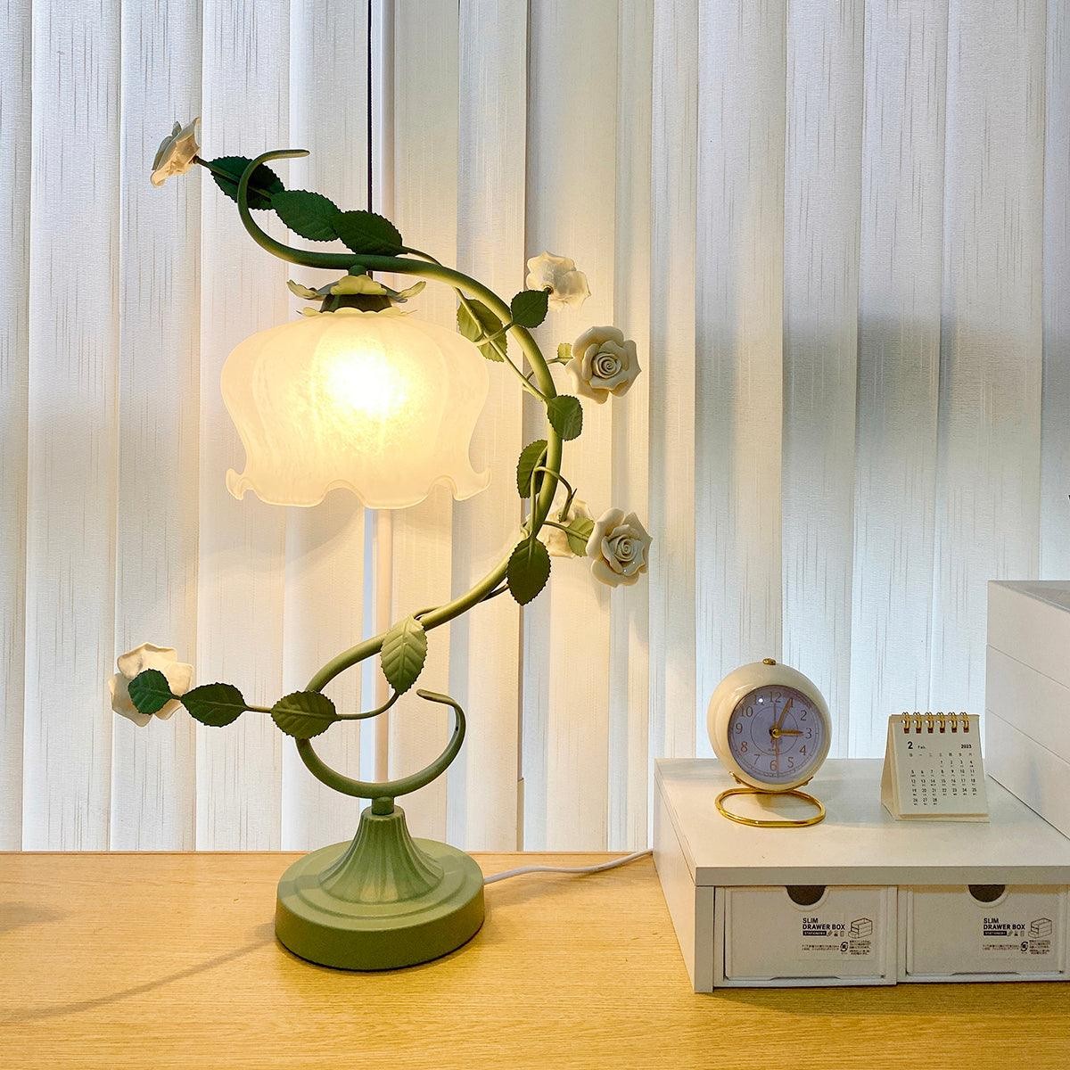 Green Pink White Rose Flower Table Lamp M209