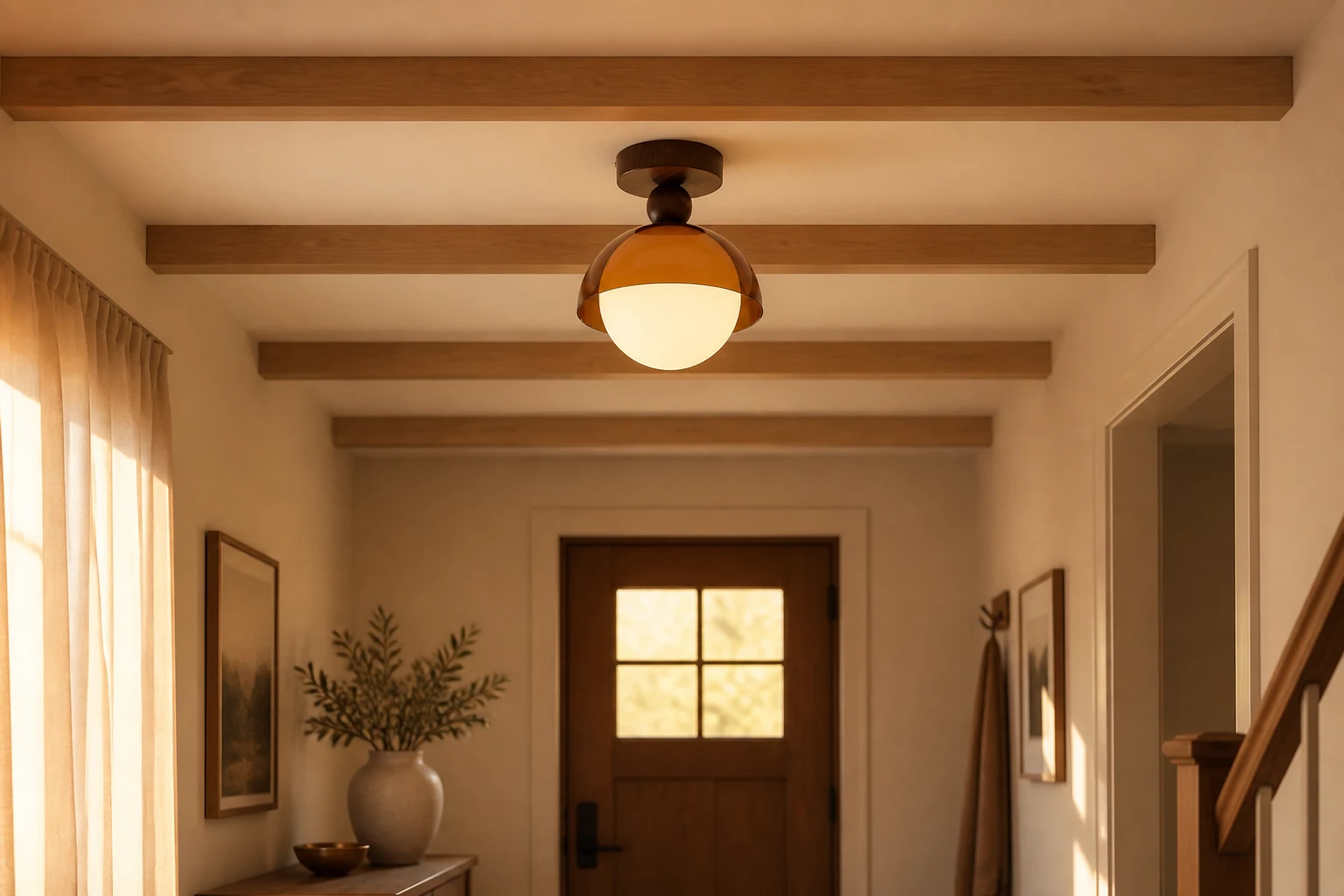 Lampa sufitowa z poświatą w scenie stylu życia bezpiecznego dla źródła
