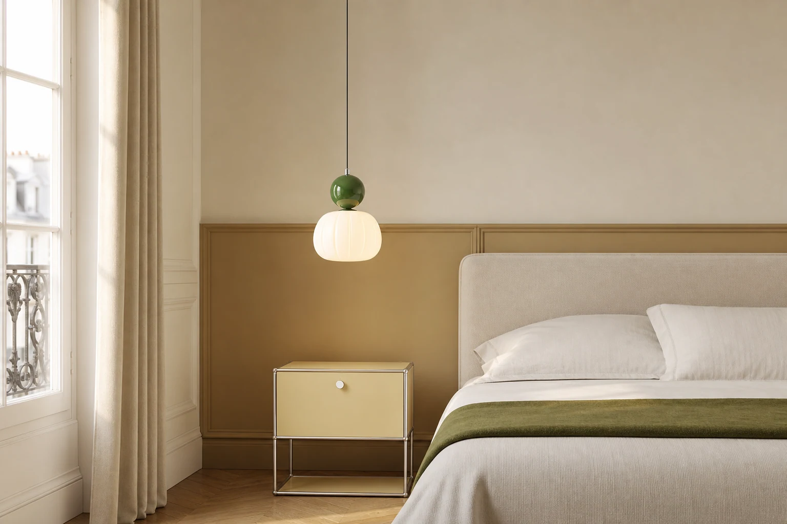 Francuska kremowa lampa wisząca w stylu vintage w stylu życia