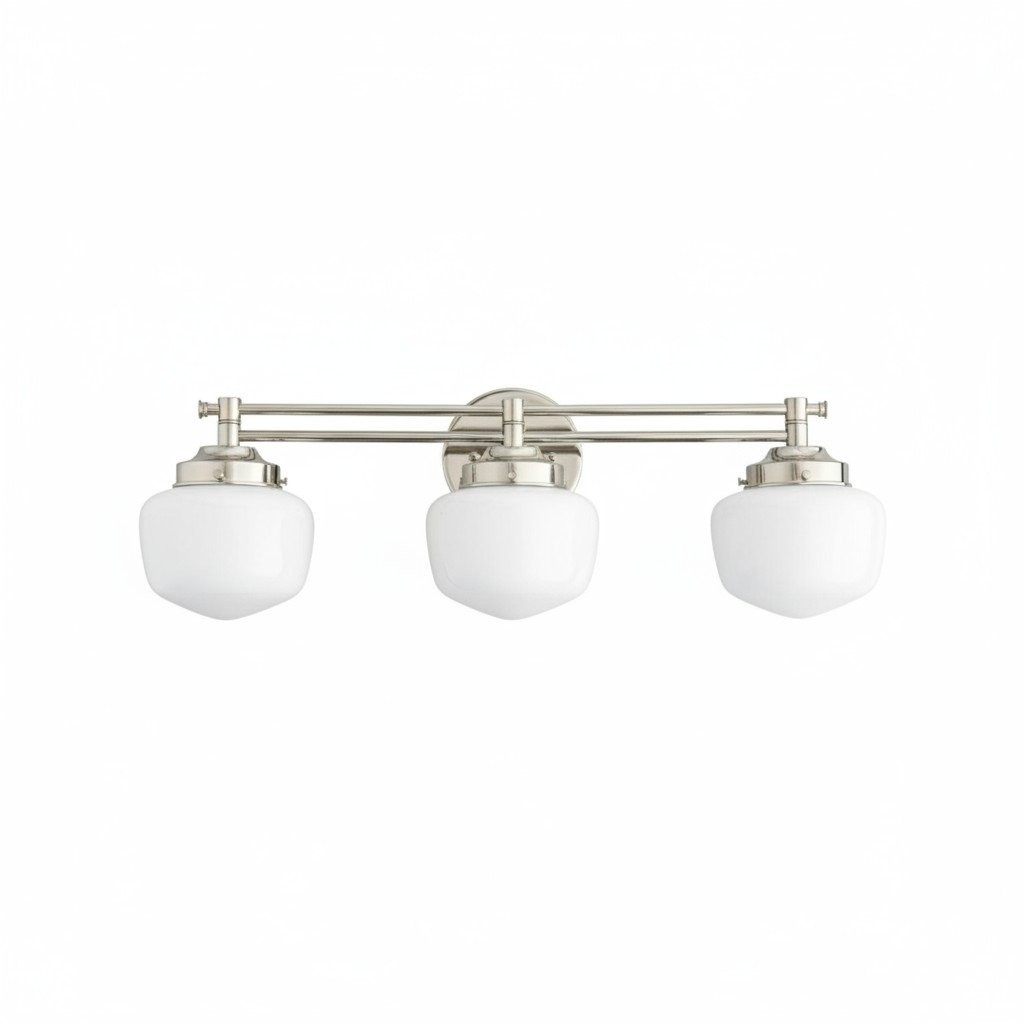 Opalume Glass Art Deco Vanity Light - Bathroom Wall Sconce with White Glass Shades T306