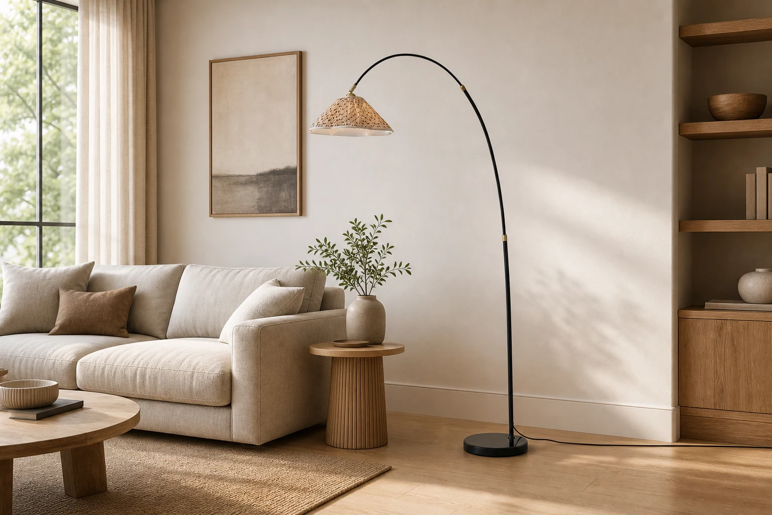 Lampa podłogowa Arcadia D312 w pomieszczeniu lifestylowym z widoczną pełną lampą