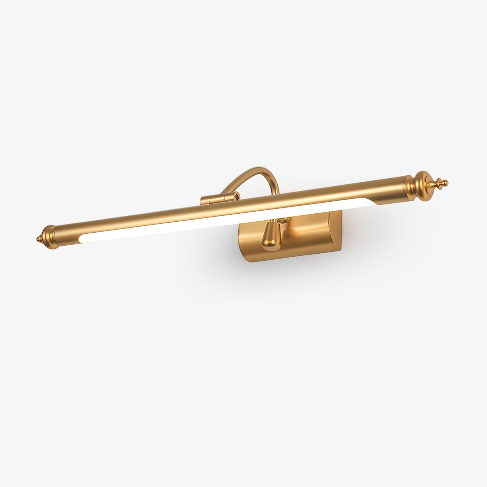 Isolert LED-vegglampe i messing med lang hvit diffusor