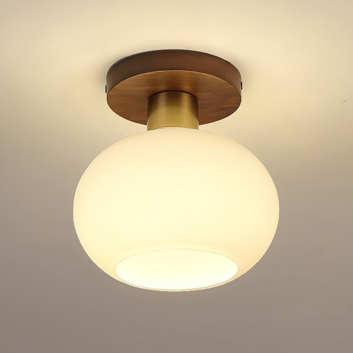 Vintage Wabi-Sabi Walnut Copper Glass Ceiling Lamp For Living Room M414