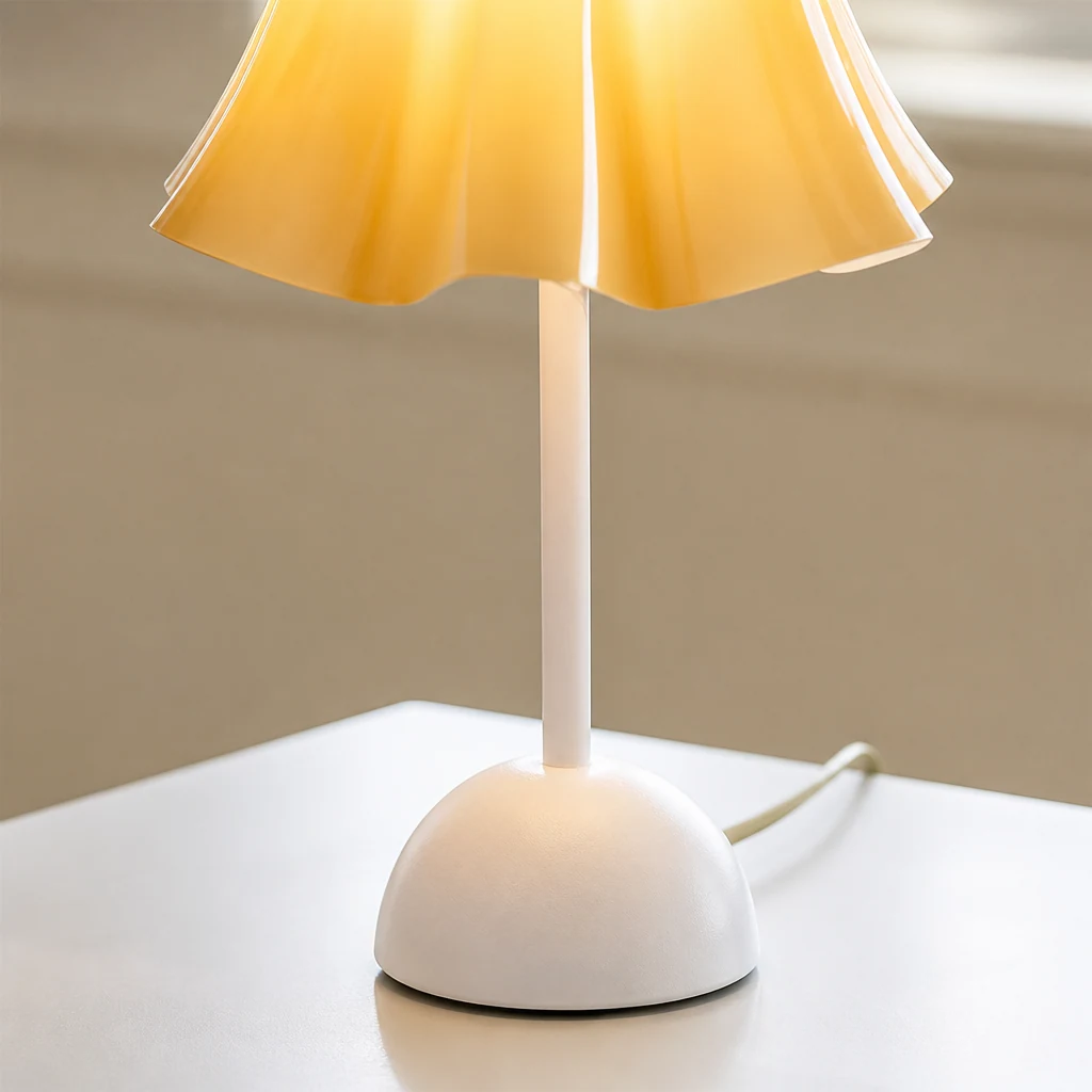 Zbliżenie klosza i wykończenia lampy stołowej Bellis D106