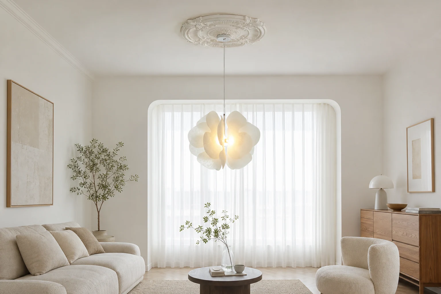 Kreatywna lampa wisząca Petal w dodatkowej scenie lifestylowej