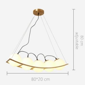 Diagram rozmiarów dużej zakrzywionej lampy wiszącej Pea przedstawiający średnicę 80 cm i wysokość 80 cm