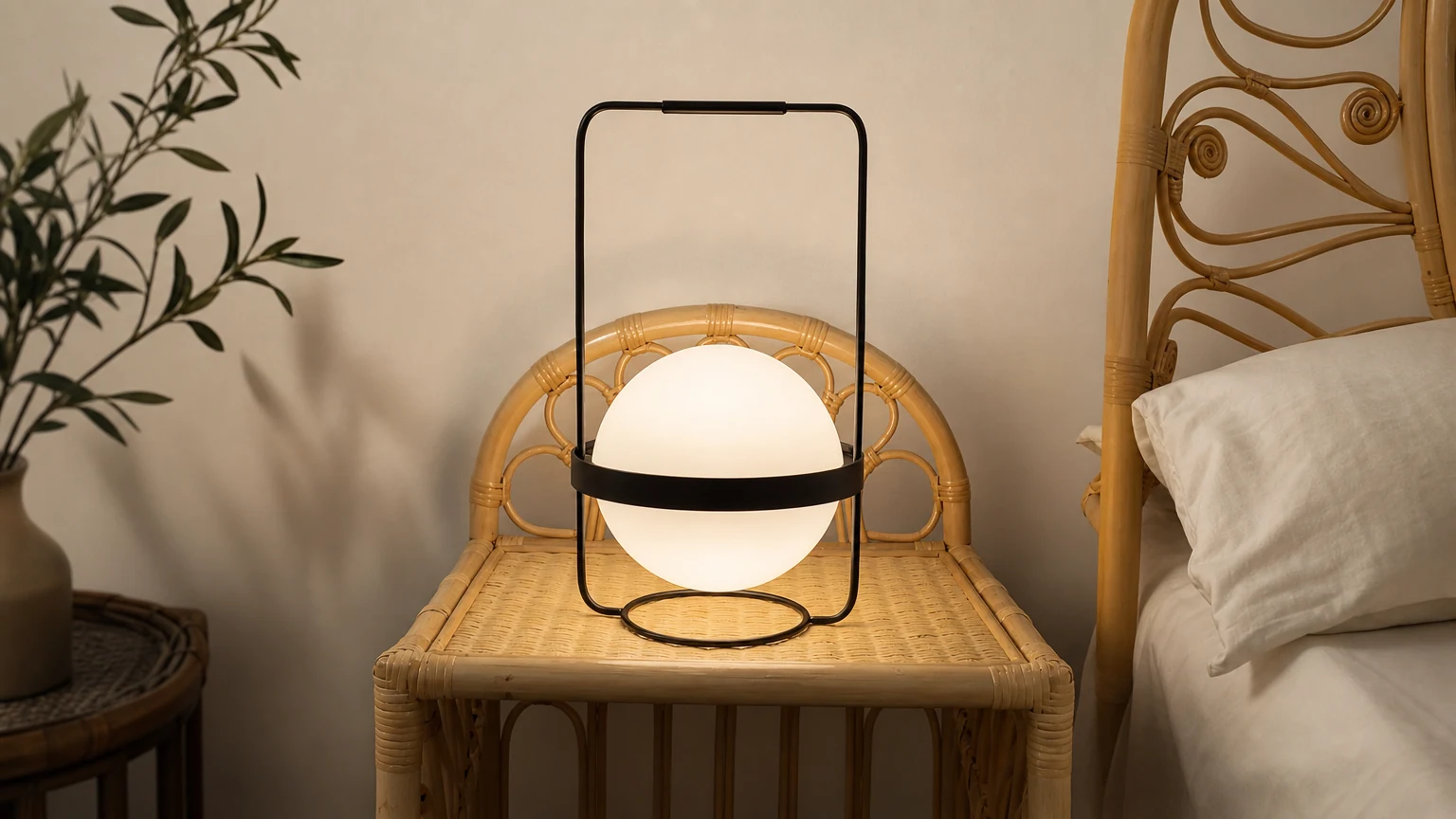 Lampa stołowa Gardens M443 stylizowana na ciepłą, poziomą scenę bohatera