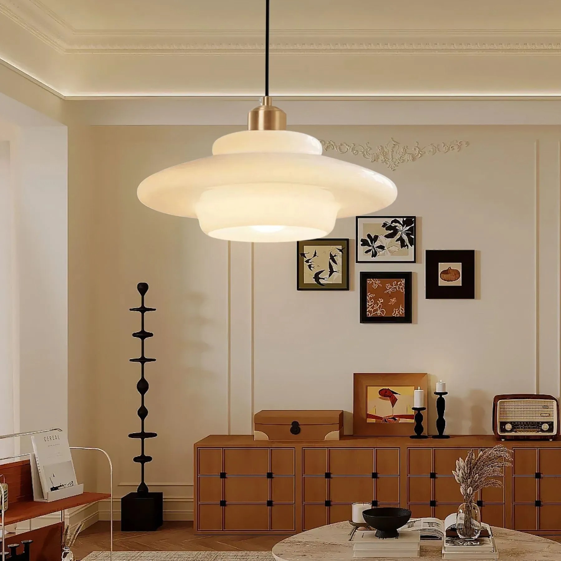 Mid-Century Art Milk White Glass Pendant Lamp S81