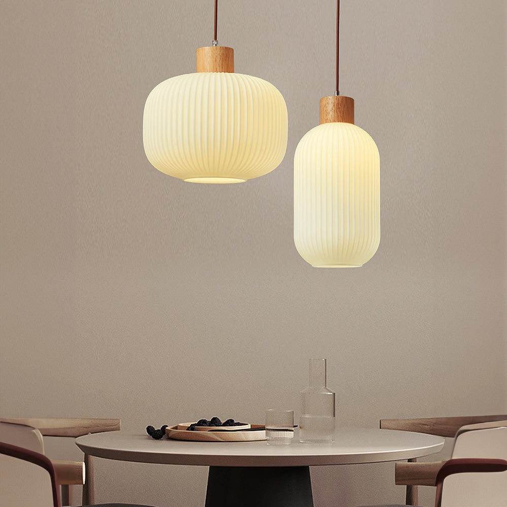 Nordic White Lantern-Like Glass Pendant Lamp M127