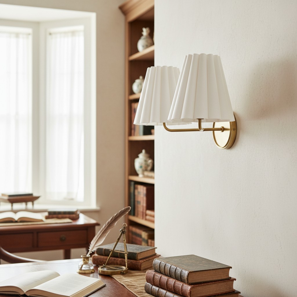 Ruffmeto Fabric Wall Sconce - Featuring Pleated Detailing on a Sculptural Metal Frame for Study T474