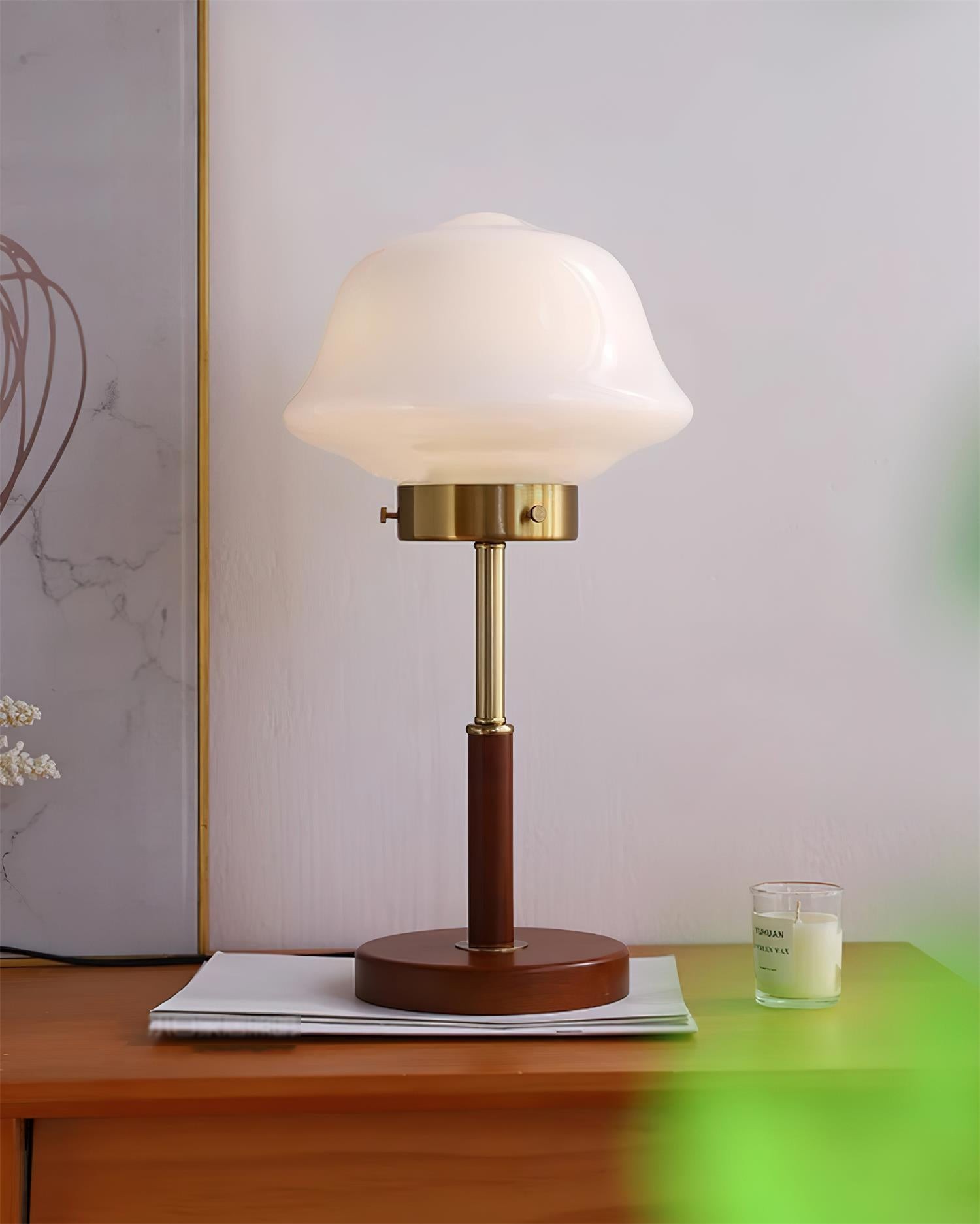 Mid Century Vintage Walnut Glass Table Lamp M395