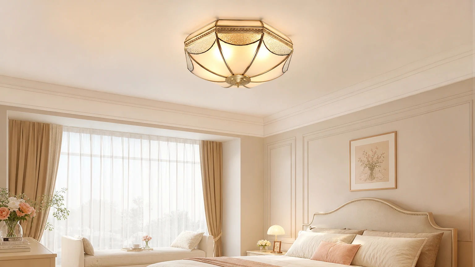Lampa sufitowa w kształcie kopuły magazynowej M501 zainstalowana w pomieszczeniu