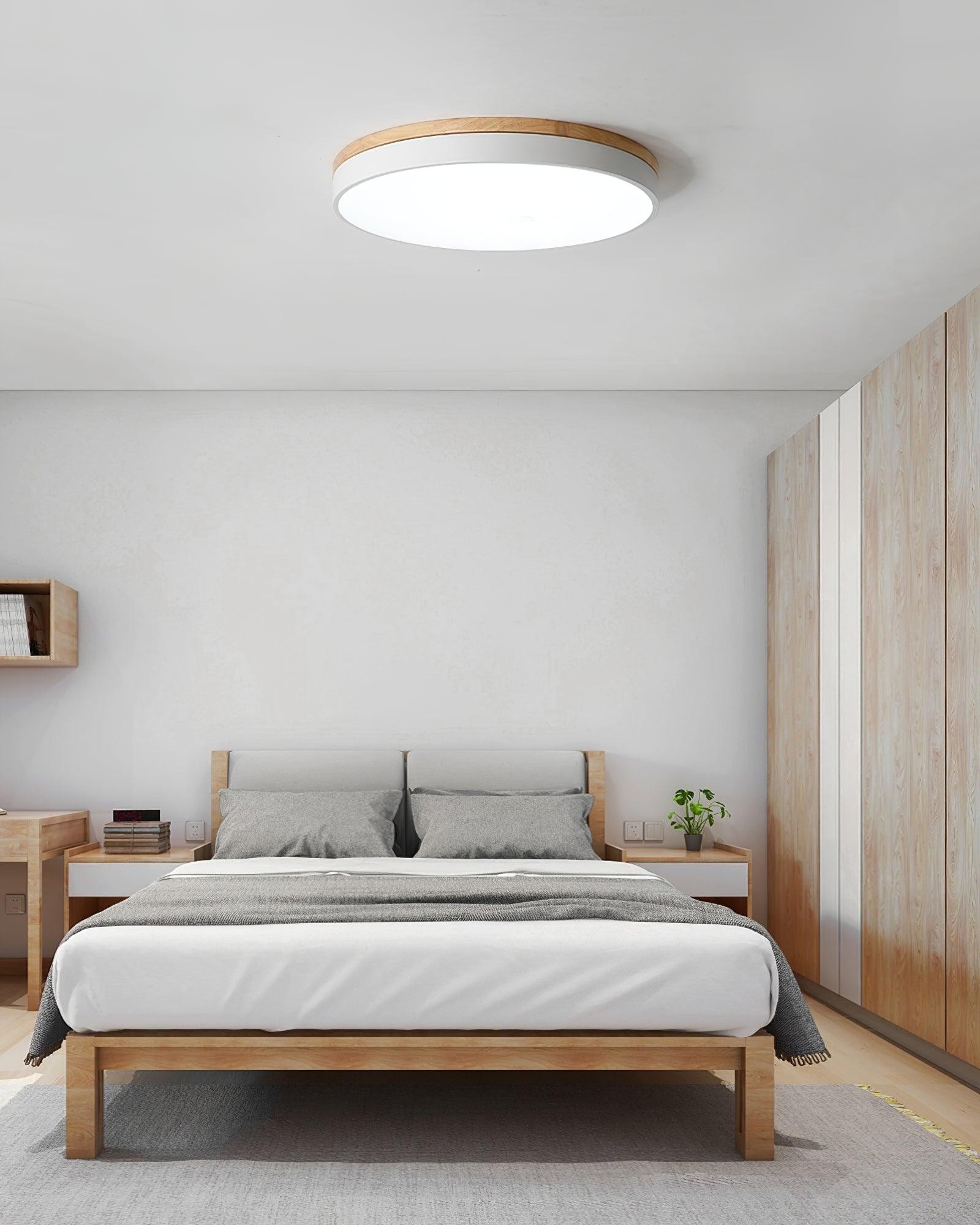 White Round Wooden Ceiling Lamp M298