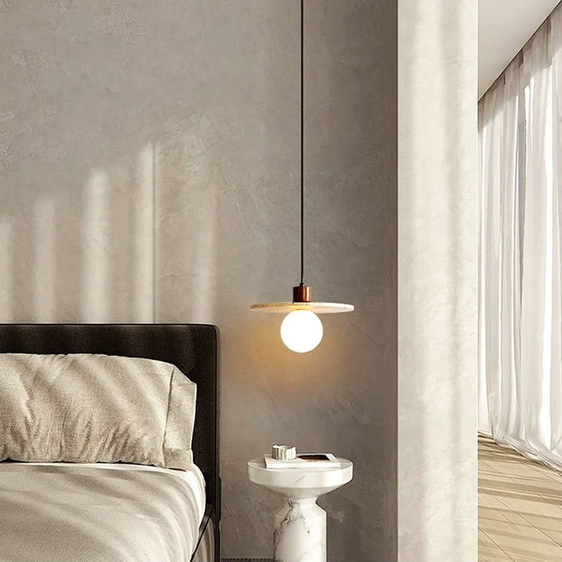 Traditional Japanese Travertine Wood Pendant Lamp M107