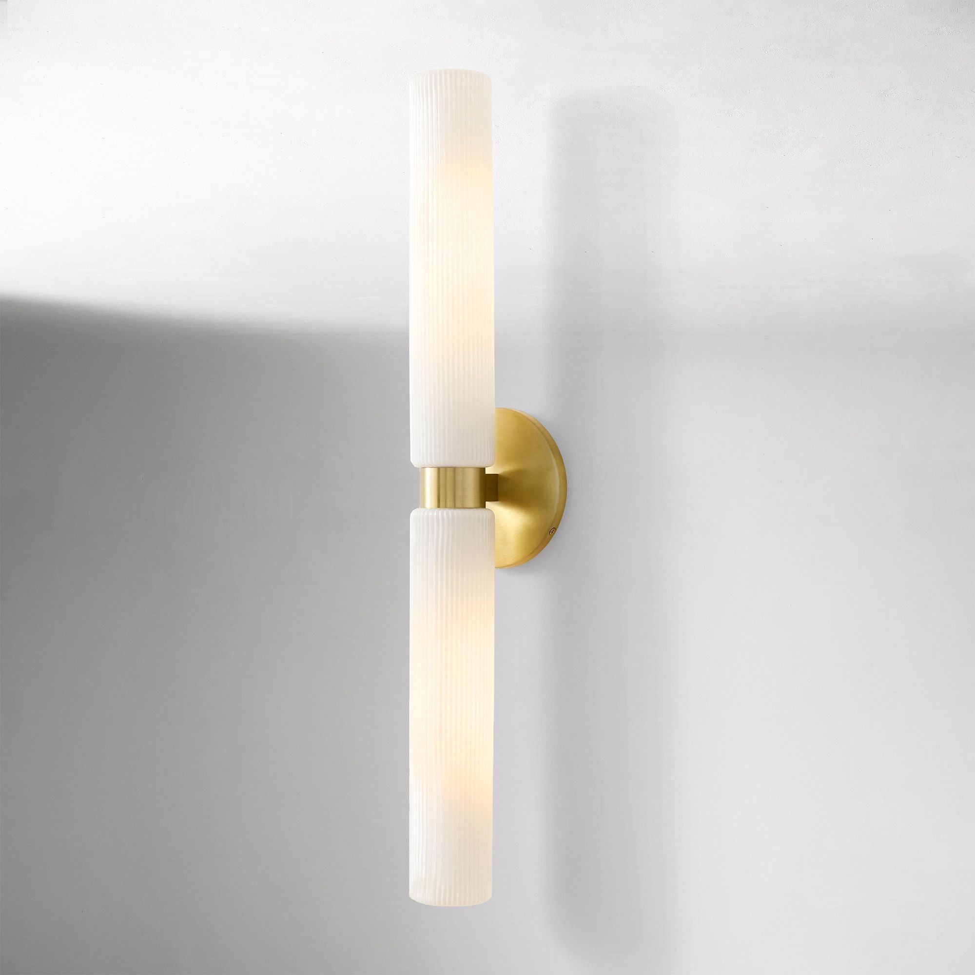 Rivora Modern Fluted Glass Wall Light - Double Short Indoor Outdoor Sconce T168