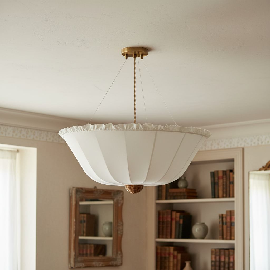 Wickara Ceiling Light Wicker Parasol Shade - Mixed-Material Ceiling Fixture for Living Room or Hallway T473