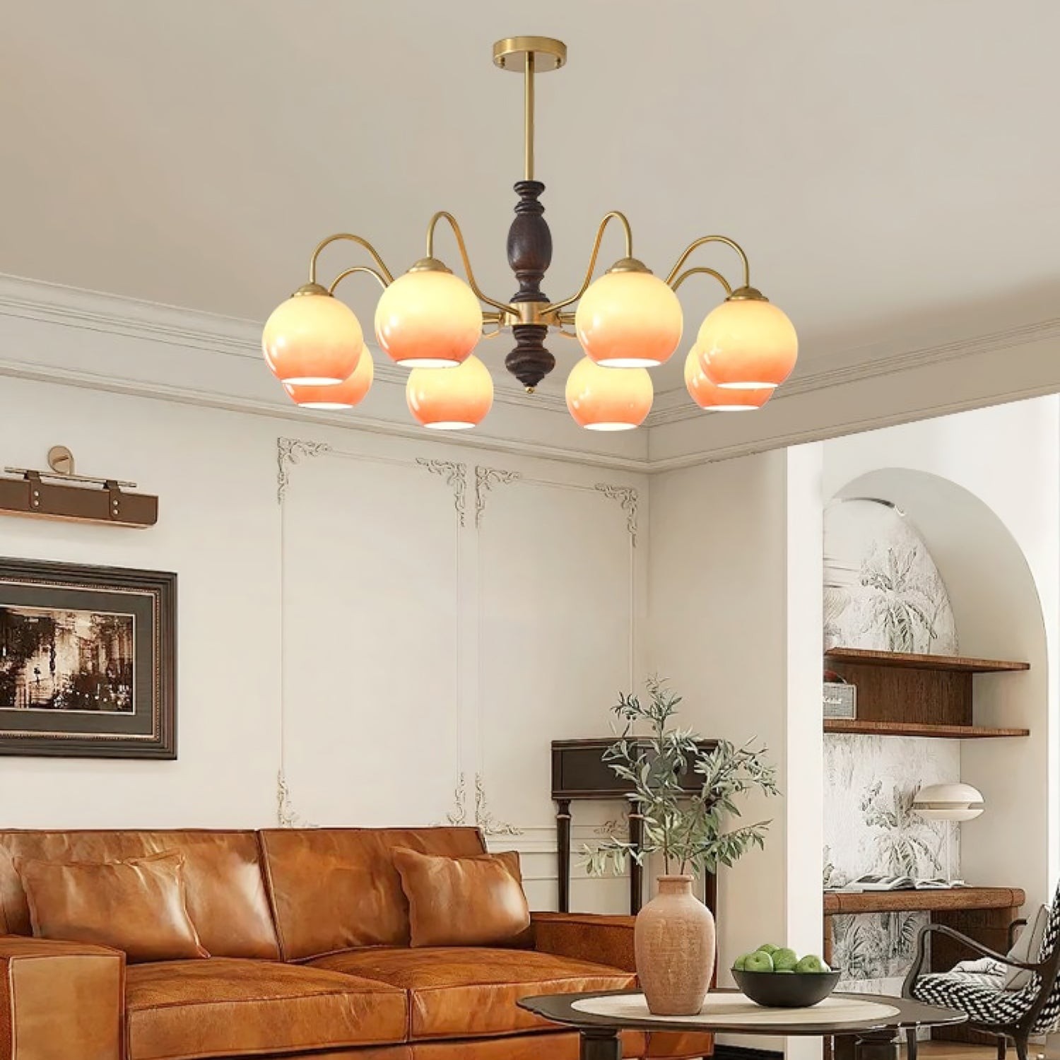 French Medieval Style Caramel Orb Chandelier M82