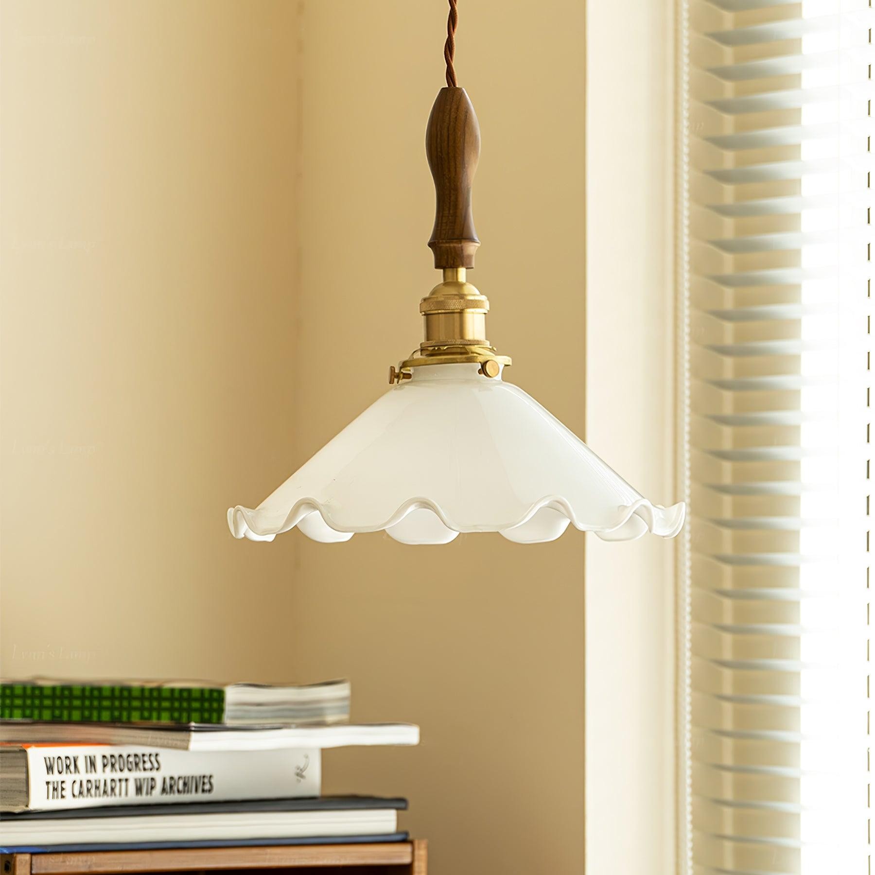Vintage White Glass Skirted Pendant Lamp M472