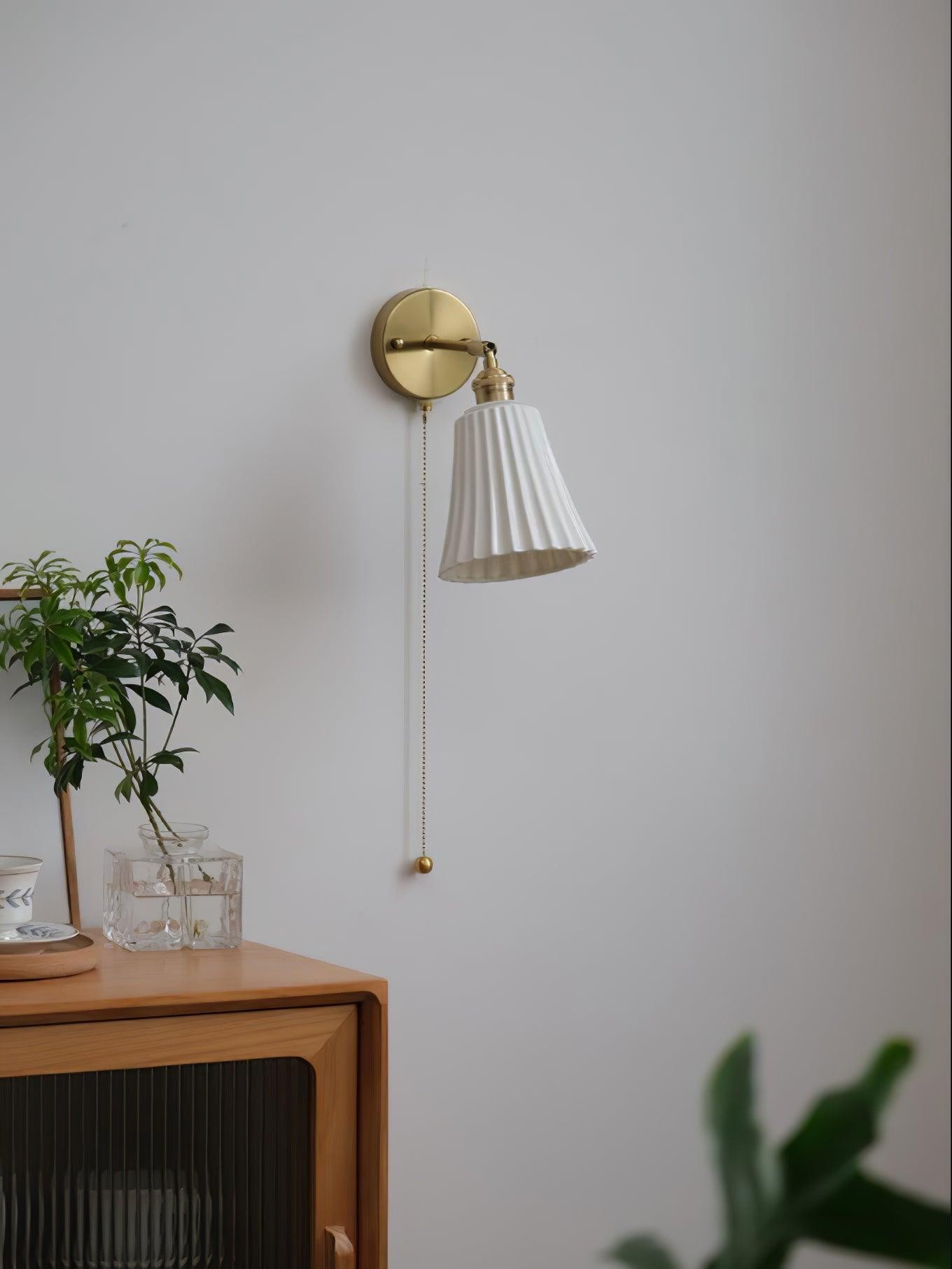 Modern Pull Cord Metal Ceramics Indoor Wall Lamp for Bedroom M506