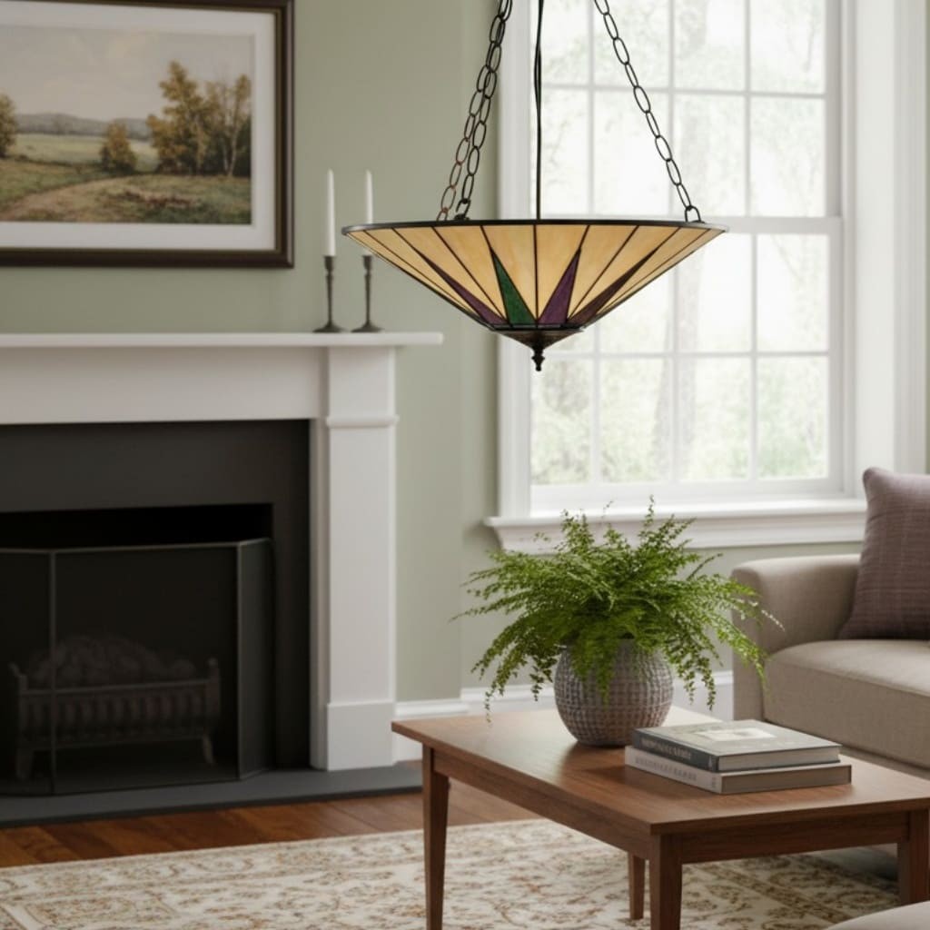 TF Dark Star Tiffany Ceiling Lamp - Stained Glass Star Design for Dining or Hall T637