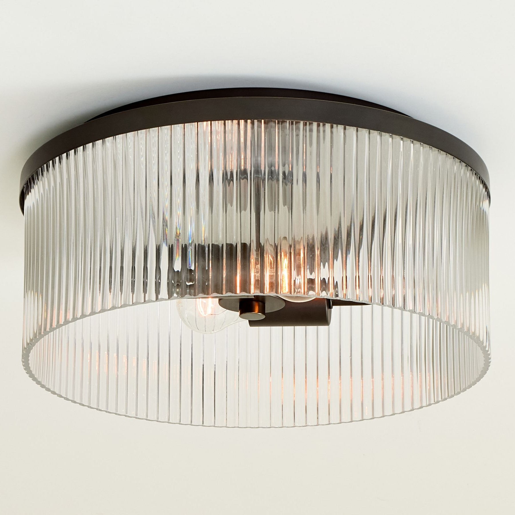 Bravira Flush Mount Ceiling Light - Ribbed & Bubbled Glass Metal Light T071